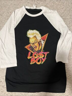Bella Canvas Black & White Raglan 'Lost Boy' Graphic Long Sleeve Tee